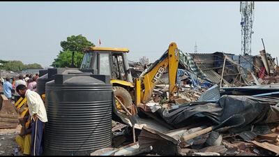Mumbai, India - Oct 31, 2023 : Demolition in Ganpat Patil Nagar at Dahisar, in Mumbai, India, Tuesday, Oct 31, 2023.