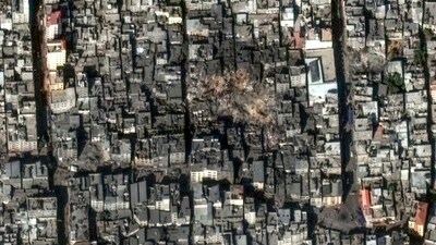 This handout satellite image released by Maxar Technology and created on November 1, 2023, shows an overview of the Jabalia refugee camp on November 1, 2023 after it was hit by an Israeli strike. (AFP) This handout satellite image released by Maxar Technology and created on November 1, 2023, shows an overview of the Jabalia refugee camp on November 1, 2023 after it was hit by an Israeli strike. (AFP)