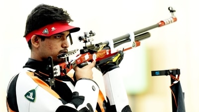 Hangzhou: Indian shooter Rudrankksh Patil competes in the qualification round of men's 10m Air Rifle event at the 19th Asian Games (PTI) Hangzhou: Indian shooter Rudrankksh Patil competes in the qualification round of men's 10m Air Rifle event at the 19th Asian Games (PTI)