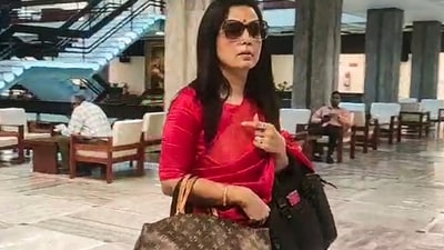 Mahua Moitra in Parliament on Thursday to record her statement before the Lok Sabha ethics committee. (PTI) Mahua Moitra in Parliament on Thursday to record her statement before the Lok Sabha ethics committee. (PTI)