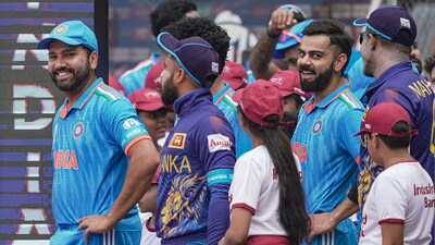 India's Rohit Sharma and Virat Kohli before the start of the ICC Men's Cricket World Cup 2023 match between India and Sri Lanka, at Wankhede Stadium (PTI) India's Rohit Sharma and Virat Kohli before the start of the ICC Men's Cricket World Cup 2023 match between India and Sri Lanka, at Wankhede Stadium (PTI)
