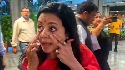 TMC MP Mahua Moitra walks out of the Lok Sabha Ethics Committee meeting at Parliament House complex in New Delhi. (PTI)