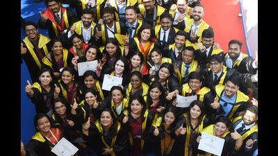 Students in jubilant mood after the convocation at PGIMER in Chandigarh on Thursday. (Ravi Kumar/HT) Students in jubilant mood after the convocation at PGIMER in Chandigarh on Thursday. (Ravi Kumar/HT)