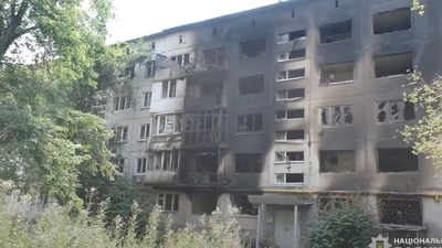 Russia-Ukraine War: A view shows a damaged building, amid Russia's attack on Ukraine, in Vuhledar in Donetsk region, Ukraine. (Reuters)