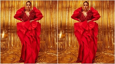 A day back, Shehnaaz painted the town red as she stunned in an extravagant red fril gown by ace fashion designer Abu Jani Sandeep Khosla for the Jio World Plaza launch event. (Instagram/@shehnaazgill) A day back, Shehnaaz painted the town red as she stunned in an extravagant red fril gown by ace fashion designer Abu Jani Sandeep Khosla for the Jio World Plaza launch event. (Instagram/@shehnaazgill)