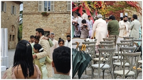 Chiranjeevi and wife Surekha were seen with Varun Tej in one of the photos from the wedding. Actor Allu Arjun was also spotted in it. Chiranjeevi and wife Surekha were seen with Varun Tej in one of the photos from the wedding. Actor Allu Arjun was also spotted in it.