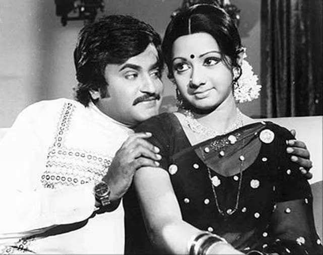 Rajnikant and Sridevi in Moondru Mudichu (1976) (Film still) Rajnikant and Sridevi in Moondru Mudichu (1976) (Film still)