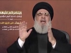 Hezbollah leader Sayyed Hassan Nasrallah delivers his first address since the October conflict between Palestinian group Hamas and Israel, from an unspecified location in Lebanon, in this screenshot taken from video obtained November 3.