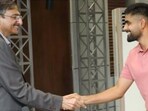 PCB chief Zaka Ashraf shaking hands with Pakistan captain Babar Azam PCB chief Zaka Ashraf shaking hands with Pakistan captain Babar Azam