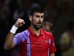 Serbia's Novak Djokovic celebrates after winning his men's singles match against Netherlands' Tallon Griekspoor Serbia's Novak Djokovic celebrates after winning his men's singles match against Netherlands' Tallon Griekspoor