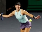 Jessica Pegula of the U.S. in action during her group stage match against Greece's Maria Sakkari