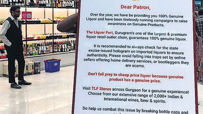 A notice assuring customers of genuine liquor. (HT Photo)