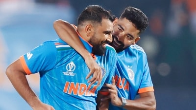 India's Mohammed Shami and Mohammed Siraj share a light moment. (BCCI Twitter) India's Mohammed Shami and Mohammed Siraj share a light moment. (BCCI Twitter)