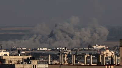 Smoke rises during an Israeli bombardment of Rafah in the southern Gaza Strip on November 3, 2023, amid the ongoing battles between Israel and the Palestinian group Hamas. (AFP)