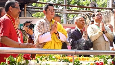 Taking to X, Sarma stated, "On behalf of the people of Assam, I am elated to welcome His Majesty Jigme Khesar Namgyel Wangchuck, the King of Bhutan. Under the guidance of our Hon'ble Prime Minister, we look forward to the strengthening of the special relationship between our two countries." (PTI) Taking to X, Sarma stated, "On behalf of the people of Assam, I am elated to welcome His Majesty Jigme Khesar Namgyel Wangchuck, the King of Bhutan. Under the guidance of our Hon'ble Prime Minister, we look forward to the strengthening of the special relationship between our two countries." (PTI)