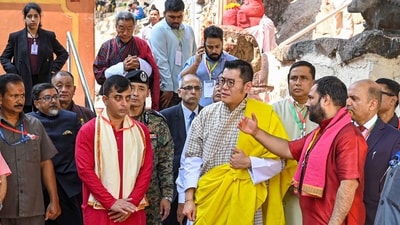 Taking to X, Ministry of External Affairs official spokesperson Arindam Bagchi stated, "A warm welcome to His Majesty the King of Bhutan, Jigme Khesar Namgyel Wangchuck on his first official visit to Assam. Welcomed by CM @himantabiswa at the Guwahati airport." (PTI) Taking to X, Ministry of External Affairs official spokesperson Arindam Bagchi stated, "A warm welcome to His Majesty the King of Bhutan, Jigme Khesar Namgyel Wangchuck on his first official visit to Assam. Welcomed by CM @himantabiswa at the Guwahati airport." (PTI)