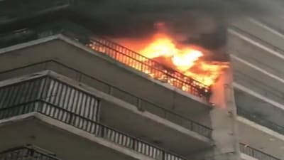 Fire erupted within an apartment complex situated in Ghaziabad on Friday. (PTI) Fire erupted within an apartment complex situated in Ghaziabad on Friday. (PTI)