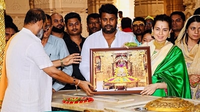 Sharing several pictures from her Somnath visit, Kangana wrote, “Thanks to all the colleagues and employees, this day was also very auspicious and joyful.” Her sister Rangoli was also seen in one of the pics. Sharing several pictures from her Somnath visit, Kangana wrote, “Thanks to all the colleagues and employees, this day was also very auspicious and joyful.” Her sister Rangoli was also seen in one of the pics. 