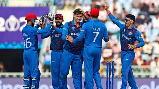 Lucknow, Nov 03 (ANI): Afghanistan's Noor Ahmad and teammates celebrate the wicket of Netherlands' Saqib Zulfiqar during their match in the ICC Men's Cricket World Cup 2023, at Bharat Ratna Shri Atal Bihari Vajpayee Ekana Cricket Stadium in Lucknow on Friday. (ANI Photo)
(ANI )