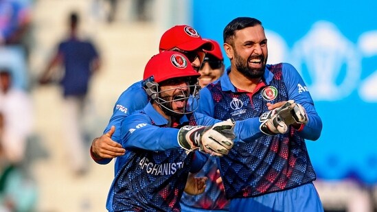 Lucknow, Nov 03 (ANI): Afghanistan's Mohammad Nabi and teammates celebrate the wicket of Netherlands' Bas de Leede during their match in the ICC Men's Cricket World Cup 2023, at Bharat Ratna Shri Atal Bihari Vajpayee Ekana Cricket Stadium in Lucknow on Friday. (ANI Photo)
(Afghanistan Cricket Board Twitte)