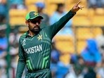 Pakistan's captain Babar Azam gestures during the 2023 ICC Men's Cricket World Cup one-day international (ODI) match between New Zealand and Pakistan Pakistan's captain Babar Azam gestures during the 2023 ICC Men's Cricket World Cup one-day international (ODI) match between New Zealand and Pakistan