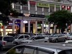 Cars parked at Connaught place in New Delhi. Cars parked at Connaught place in New Delhi.
