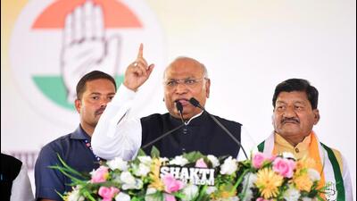 Congress president Mallikarjun Kharge addresses an election rally in Madhya Pradesh on Saturday. (Congress Twitter) Congress president Mallikarjun Kharge addresses an election rally in Madhya Pradesh on Saturday. (Congress Twitter)