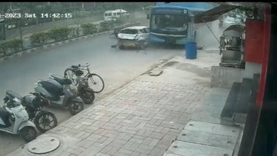 DTC bus rams into cars, parked bikes in Delhi's Rohini area DTC bus rams into cars, parked bikes in Delhi's Rohini area