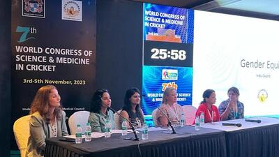 Experts during a session at the 7th World Congress on Science and Medicine in Cricket in Chandigarh. (HT Photo) Experts during a session at the 7th World Congress on Science and Medicine in Cricket in Chandigarh. (HT Photo)