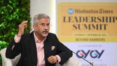 External affairs minister S Jaishankar at the Hindustan Times Leadership Summit in New Delhi on Saturday. (HT Photo)