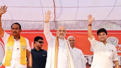 Union home minister Amit Shah hits out at opposition Congress during a public rally in Karera of Madhya Pradesh. (ANI) Union home minister Amit Shah hits out at opposition Congress during a public rally in Karera of Madhya Pradesh. (ANI)