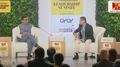 The opening speaker for the day was Chief Justice of India DY Chandrachud. He engaged in a conversation with Utkarsh Anand, national legal editor of Hindustan Times.&nbsp; (HT File Photo)