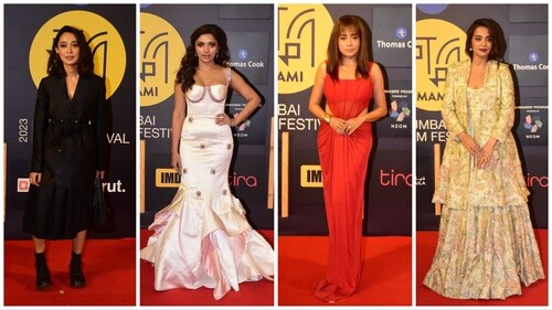 Sayani Gupta, Jiya Shankar, Tina Dutta and Surveen Chawla at MAMI on Friday.
