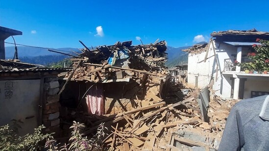 Damaged houses lie in ruins, in the aftermath of an earthquake at Pipaldanda village of Jajarkot district.&nbsp;(AFP)