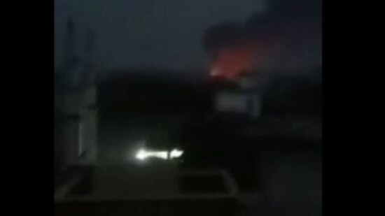 Visual of the Pakistan airbase Miyanwali under attack from social media videos. 