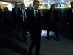 US Secretary of State Antony Blinken walks to board his military transport aircraft to depart Baghdad International Airport. (Reuters)