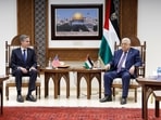 U.S. Secretary of State Antony Blinken meets with Palestinian President Mahmoud Abbas amid the ongoing conflict between Israel and the Palestinian Islamist group Hamas, at the Muqata in Ramallah in the Israeli-occupied West Bank, November 5, 2023.