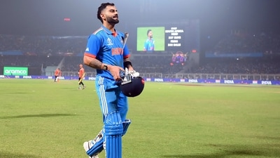 Virat Kohli celebrates his century during the match against South Africa in the ICC Men's Cricket World Cup 2023, at Eden Gardens in Kolkata on Sunday. (ICC X) Virat Kohli celebrates his century during the match against South Africa in the ICC Men's Cricket World Cup 2023, at Eden Gardens in Kolkata on Sunday. (ICC X)