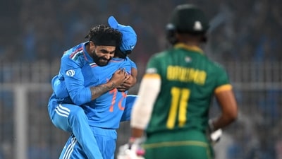 Ravindra Jadeja celebrates with Virat Kohli after taking the wicket of Temba Bavuma during the 2023 ICC Men's Cricket World Cup match between India and South Africa at the Eden Gardens in Kolkata (AFP) Ravindra Jadeja celebrates with Virat Kohli after taking the wicket of Temba Bavuma during the 2023 ICC Men's Cricket World Cup match between India and South Africa at the Eden Gardens in Kolkata (AFP)