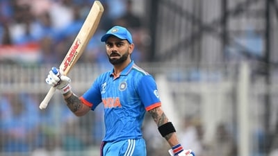 Virat Kohli celebrates during the 2023 ICC Men's Cricket World Cup match between India and South Africa (AFP) Virat Kohli celebrates during the 2023 ICC Men's Cricket World Cup match between India and South Africa (AFP)