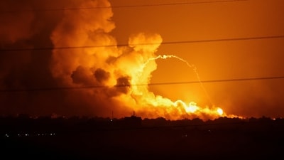 Smoke and flames rise during Israeli strikes. (Reuters)
