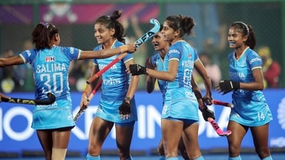 India's Salima Tete (30) celebrates after scoring a goal during the Women's Asian Champions Trophy 2023 semi-final match against South Korea (PTI) India's Salima Tete (30) celebrates after scoring a goal during the Women's Asian Champions Trophy 2023 semi-final match against South Korea (PTI)