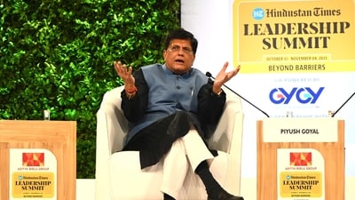 Union minister Piyush Goyal speaks at the HT Leadership Summit in New Delhi on Saturday. (Keshav Singh/Hindustan Times) Union minister Piyush Goyal speaks at the HT Leadership Summit in New Delhi on Saturday. (Keshav Singh/Hindustan Times)