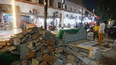 The Noida authority has started beautification work at the city's popular Brahmputra market in Sector 29. (Sunil Ghosh/HT PHOTO)