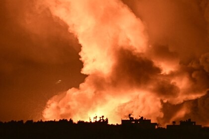 This picture taken from a position near Sderot along the Israeli border with the Gaza Strip on November 4, 2023, shows fire and smoke billowing following an airstrike by Israeli forces. (AFP) This picture taken from a position near Sderot along the Israeli border with the Gaza Strip on November 4, 2023, shows fire and smoke billowing following an airstrike by Israeli forces. (AFP)