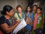 Patna: Enumerator staff collect information from residents for a caste-based census in Bihar after Patna High Court rejected a petition against the survey, in Patna.