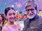 Rashmika Mandanna with Amitabh Bachchan as they promoted their film Goodbye last year. (File Photo) Rashmika Mandanna with Amitabh Bachchan as they promoted their film Goodbye last year. (File Photo)