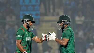 But the Bangladesh captain weathered the storm and powered Bangladesh's chase by scoring 82 off 65. He put up a 169-run stand with Najmul Hossain Shanto that came in just 149 balls. (ANI) But the Bangladesh captain weathered the storm and powered Bangladesh's chase by scoring 82 off 65. He put up a 169-run stand with Najmul Hossain Shanto that came in just 149 balls. (ANI)