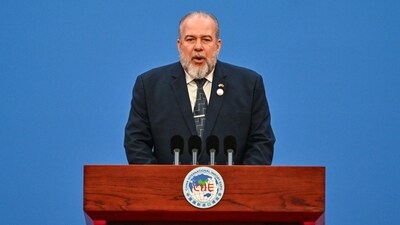 Cuba's Prime Minister Manuel Marrero speaks during the opening ceremony of the 6th China International Import Expo (CIIE) in Shanghai. (AFP) Cuba's Prime Minister Manuel Marrero speaks during the opening ceremony of the 6th China International Import Expo (CIIE) in Shanghai. (AFP)