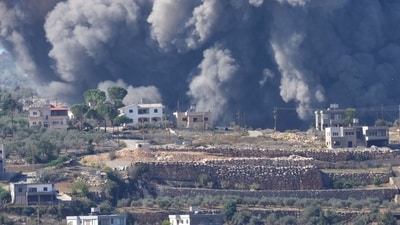 Black smoke rises from an Israeli airstrike on the outskirts of Aita al-Shaab, a Lebanese border village with Israel in south Lebanon (AP) Black smoke rises from an Israeli airstrike on the outskirts of Aita al-Shaab, a Lebanese border village with Israel in south Lebanon (AP)